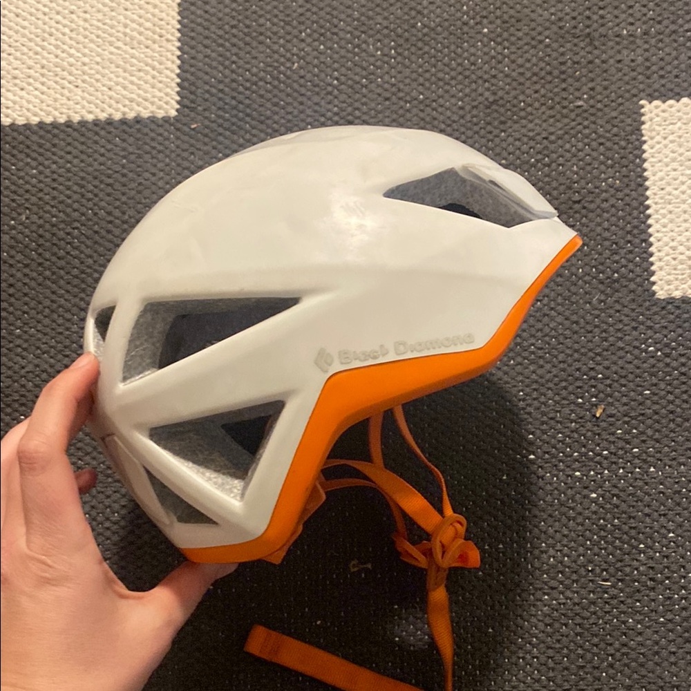 White and Orange Climbing Helmet